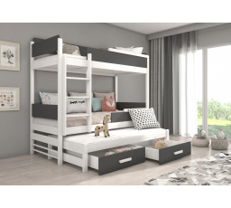 Háromszemélyes emeletes ágy matracokkal QUEEN 200x90 Fehér+Antracit