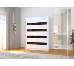 Tolóajtós szekrény lacobellel és LED világítással MARTINEZ 150 Fehér+Fekete Lacobel