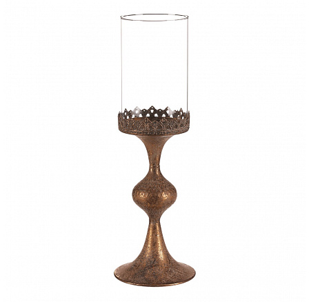 Fém gyertyatartó üveggel - 47 cm magas, arany Fém gyertyatartó üveggel - 47 cm magas, arany