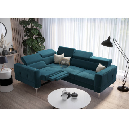NAROŻNIK TOSCANIA RELAX Z FUNKCJĄ SPANIA 185X250 - Odcienie niebieskiego , lewa