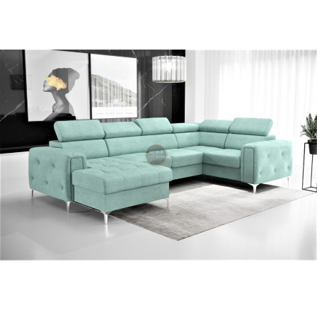 NAROŻNIK ORION MAX III Z FUNKCJĄ SPANIA 165x320x185 CM - Odcienie miętowego , prawa