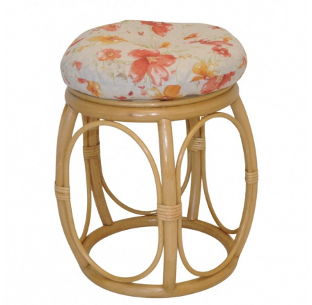 Ratanová taburetka široká medová polstr motiv květiny