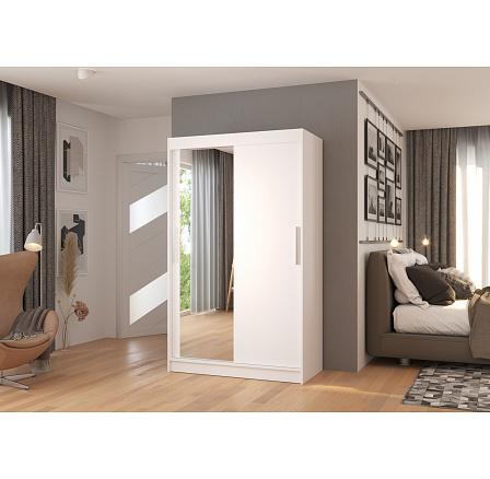 Tolóajtós szekrény tükörrel BARIO 120 Fehér+Fehér