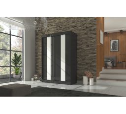 Tolóajtós szekrény lacobellel KAREN 150 Fekete+Fehér Lacobel