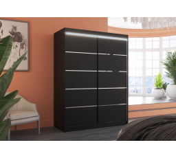 Tolóajtós szekrény LED világítással LUFT 150 Fekete+Fekete