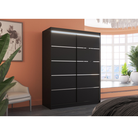 Tolóajtós szekrény LED világítással LUFT 150 Fekete+Fekete