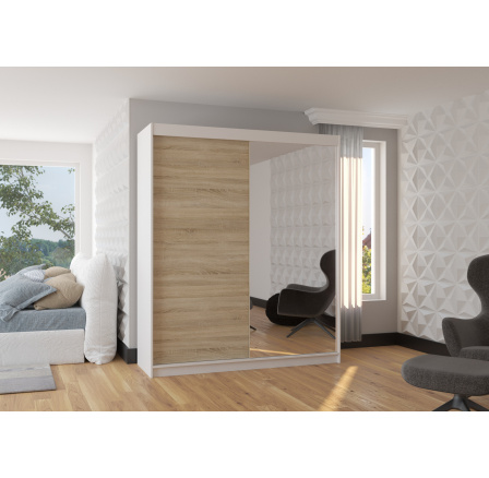 Tolóajtós szekrény tükörrel VIKI 180 Fehér+Sonoma