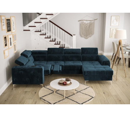 NAROŻNIK ORION MAX III RELAX Z FUNKCJĄ SPANIA 165x320x190 CM - Odcienie granatu , prawa