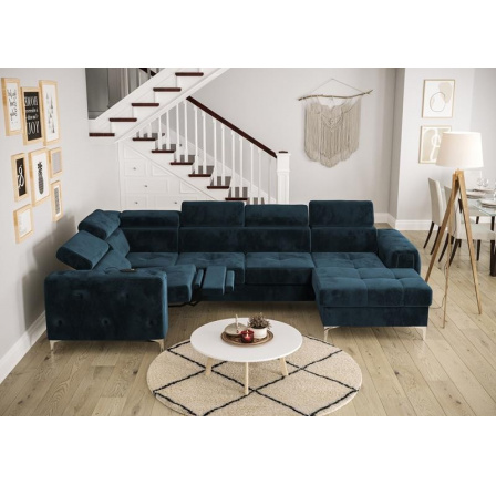 NAROŻNIK ORION MAX III RELAX Z FUNKCJĄ SPANIA 165x320x190 CM - Odcienie granatu , prawa