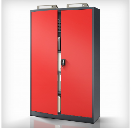 Fém irodai szekrény dokumentumokhoz antracit-vörös JAN II, 1150 x 1850 x 400 mm