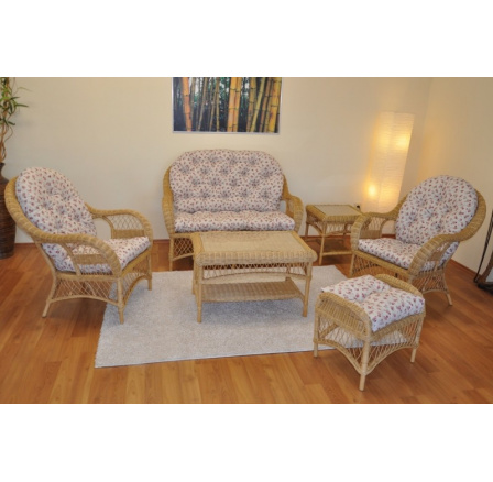 Ratanová sedací souprava Florida medová - polstry motiv růžičky