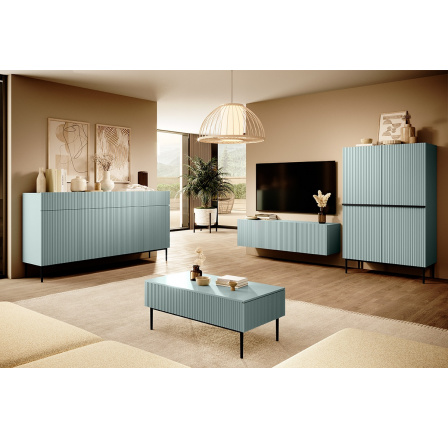 Komoda Nicole 200 cm se čtyřmi zásuvkami - šalvějová MDF / černé nohy Komoda Nicole 200 cm se čtyřmi zásuvkami - šalvějová MDF / černé nohy