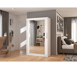 TIBAGO 120 tolóajtós és tükörrel ellátott ruhásszekrény Fehér+Fehér