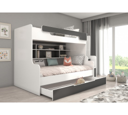 HARELL emeletes ágy lépcsőkkel Fehér+Szürke