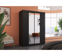 Tolóajtós szekrény tükörrel FEVER 150 Fekete+Fekete