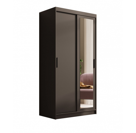 Tolóajtós és tükrös Hailey 100 gardróbszekrény Fekete+Fekete