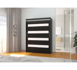 Tolóajtós szekrény lacobellel és LED világítással MARTINEZ 150 Fekete+Fehér Lacobel