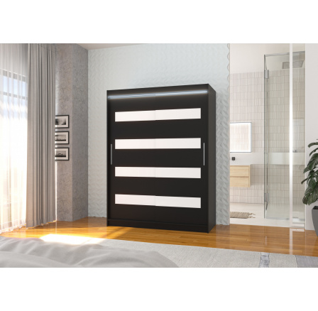 Tolóajtós szekrény lacobellel és LED világítással MARTINEZ 150 Fekete+Fehér Lacobel