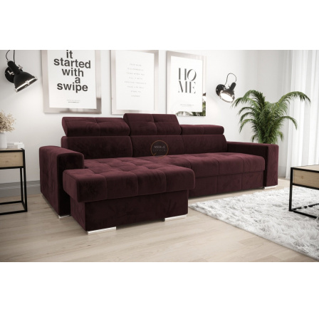 NAROŻNIK Z FUNKCJĄ SPANIA MARGO 160x250 - lewa , Odcienie bordowego