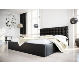 ŁÓŻKO LOFT - 180x200 , Metalowy na podnośnikach gazowych , Czarna eko skóra