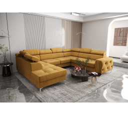 NAROŻNIK ORION MAX I Z FUNKCJĄ SPANIA 225X350X255 CM - Odcienie żółtego , prawa