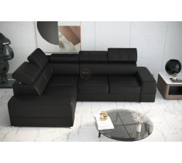 NAROŻNIK ROYAL II 280×210 SKÓRA NATURALNA - lewa , Skóra czarna