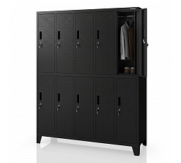 BHP öltözőszekrény, rekeszes, perforált, 10 rekesz, fekete, 1360x1720x450 mm: BARTEK PRO