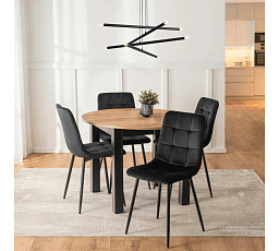 Zestaw Stół HARRY 102-142 cm Dąb Craft/Czarny i 4 Krzesła PERU Czarne