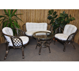 Ratanová sedací souprava Bahama velká hnědá, polstr bílý