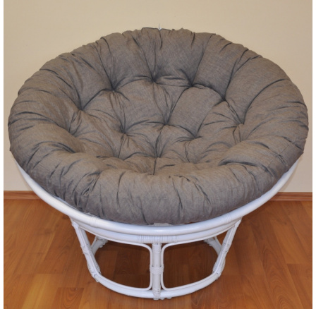 Ratanový papasan 100 cm bílý, polstr šedý melír