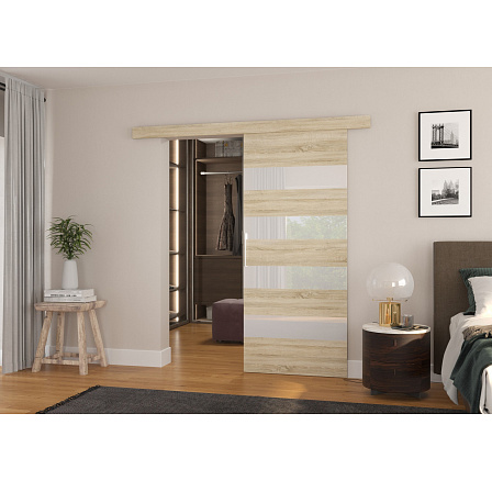 MILOU 86 tolóajtó falra Sonoma+Fehér Lacobel