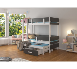 Háromszemélyes emeletes ágy matracokkal ETAPO 200x90 Fehér+Antracit