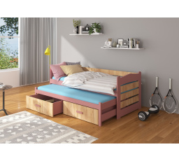 TIARRO franciaágy 180x80 Rózsaszín+Arany Tölgy