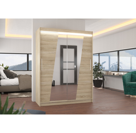 Tolóajtós szekrény tükörrel és LED világítással BOLTON 150 Sonoma+Sonoma