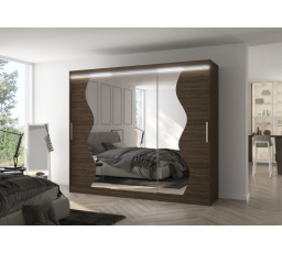 Tolóajtós szekrény tükörrel és LED világítással SHARON 250 Choco+Choco