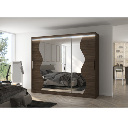 Tolóajtós szekrény tükörrel és LED világítással SHARON 250 Choco+Choco