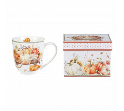 Porcelán bögre - 440 ml, díszcsomagolás, tökökkel teli kocsi
