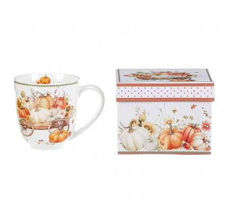 Porcelán bögre - 440 ml, díszcsomagolás, tökökkel teli kocsi Porcelán bögre - 440 ml, díszcsomagolás, tökökkel teli kocsi