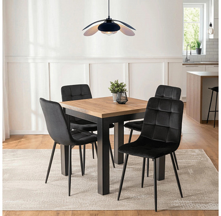 Zestaw Stół MAX 80-160 cm Dąb Craft/Czarny i 4 Krzesła PERU Czarne