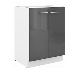 Dolní skříňka SOLA - 60 D 2F BB, Bílá/Šedý Lesk