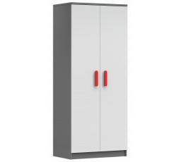 2D SMYK II - 06 Gardróbszekrény, Szürke/Fehér/Piros