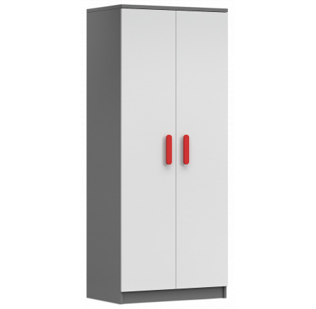 2D SMYK II - 06 Gardróbszekrény, Szürke/Fehér/Piros