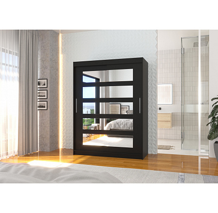Tolóajtós szekrény tükörrel MURANI 150 Fekete+Fekete