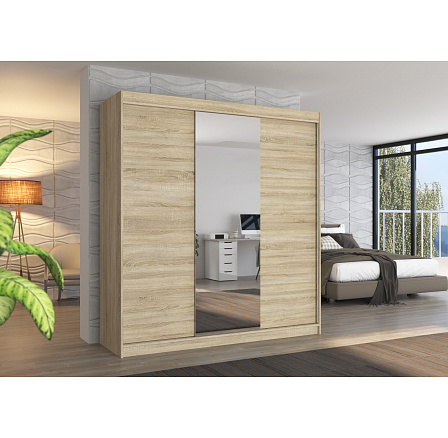 SANTIAGO 200 tolóajtós és tükrös ruhásszekrény Sonoma+Sonoma