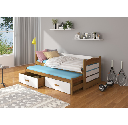 Kétszemélyes ágy matracokkal TIARRO 180x80 Tölgy+Fehér