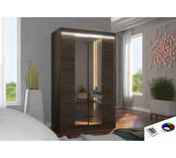 Tolóajtós szekrény tükörrel és LED világítással MARVIN 120 Choco+Choco