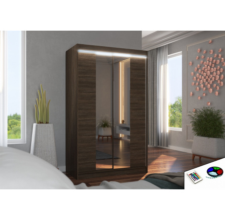 Tolóajtós szekrény tükörrel és LED világítással MARVIN 120 Choco+Choco