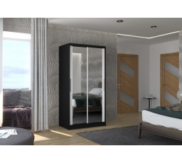 Tolóajtós szekrény tükörrel NEVIO 100 Fekete+Fehér