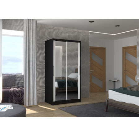 Tolóajtós szekrény tükörrel NEVIO 100 Fekete+Fehér