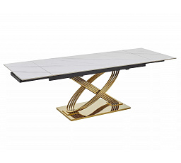 HERMES II étkezőasztal 160(240)x90cm, Fehér márvány hatás/Arany